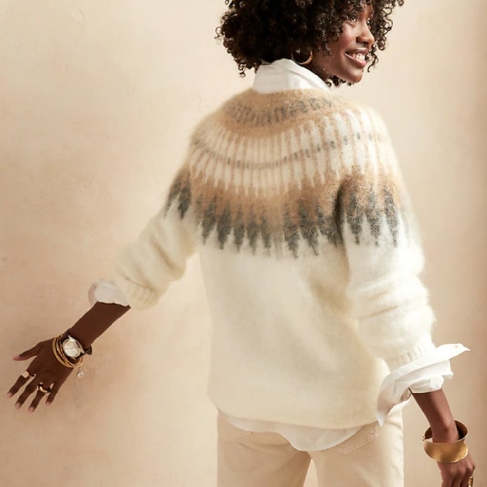 Banana Republic Oversized Fair Isle Sweater - Creamy Neutrals - Size L